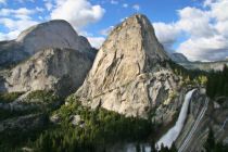 Nevada Fall, Liberty Cap, and the back of Half Dome, as seen from the John Muir branch of the Mist Trail
