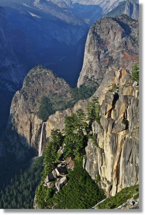 Bridalveil Fall and Cathedral Rocks seen from Stanford Point, Yosemite